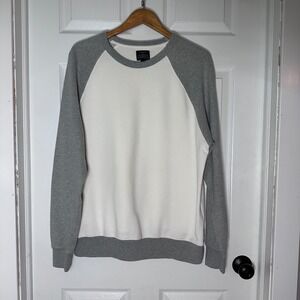 J Crew Authentic Fleece Raglan Crewneck Sweatshirt XL White Grey Mens